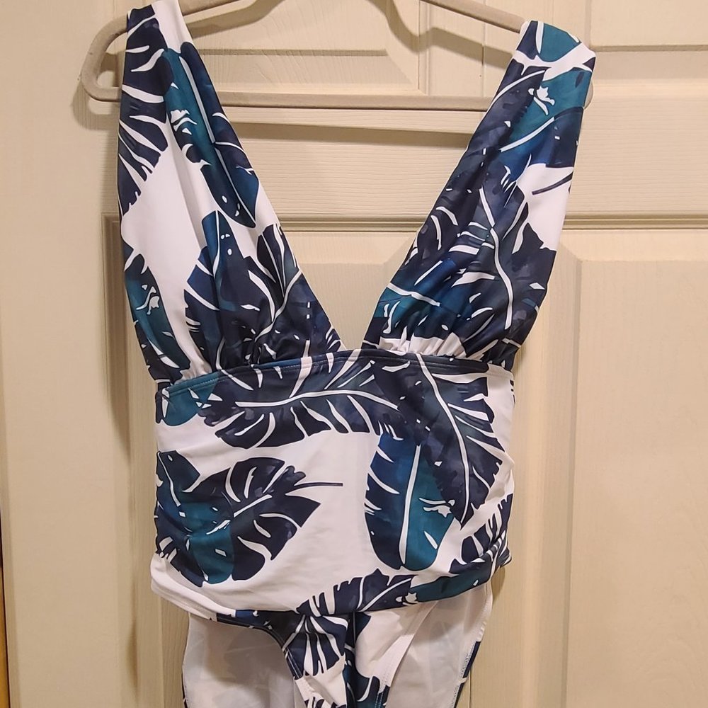 One Piece Deep V Palm Swimsuit